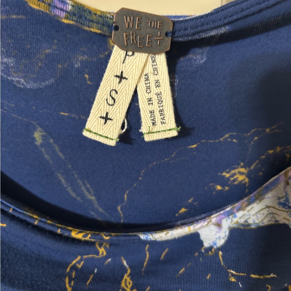 We The Free Blue Tank Top with Artistic Design